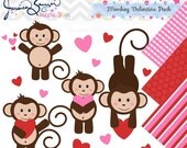 50% OFF - INSTANT DOWNLOAD, valentine monkey clipart, Valentine's Day clip art , for commercial use, personal use, invites, cards, scrapbook Il_170x135