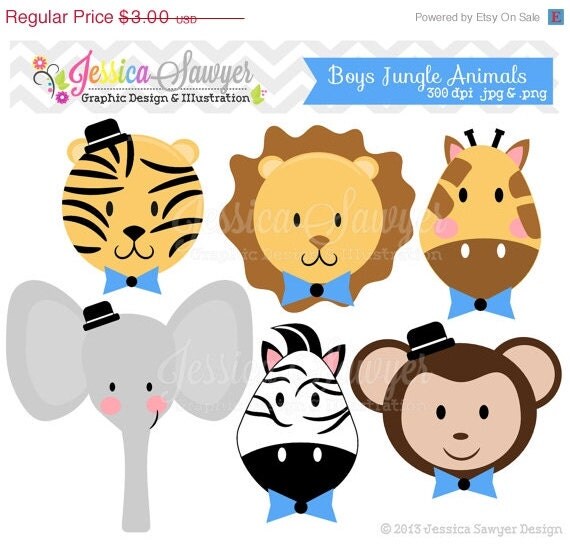 50% OFF - INSTANT DOWNLOAD, boys jungle animal clipart, little man jungle clip art, for baby showers, invitations, annoucements, digital scr Il_570xn