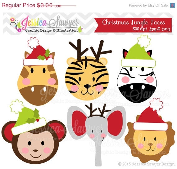 50% OFF - INSTANT DOWNLOAD, Christmas jungle animals clipart, christmas clip art, for baby showers, invitations, annoucements, digital scrap Il_570xn