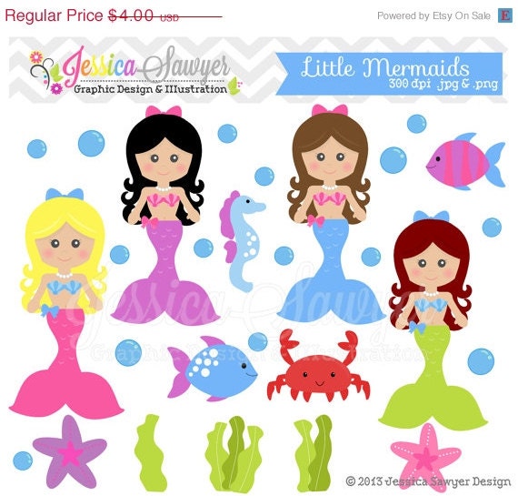 50% OFF - INSTANT DOWNLOAD, mermaid clip art, ocean clipart, for commercial use, invitations, scrapbooking, design Il_570xn