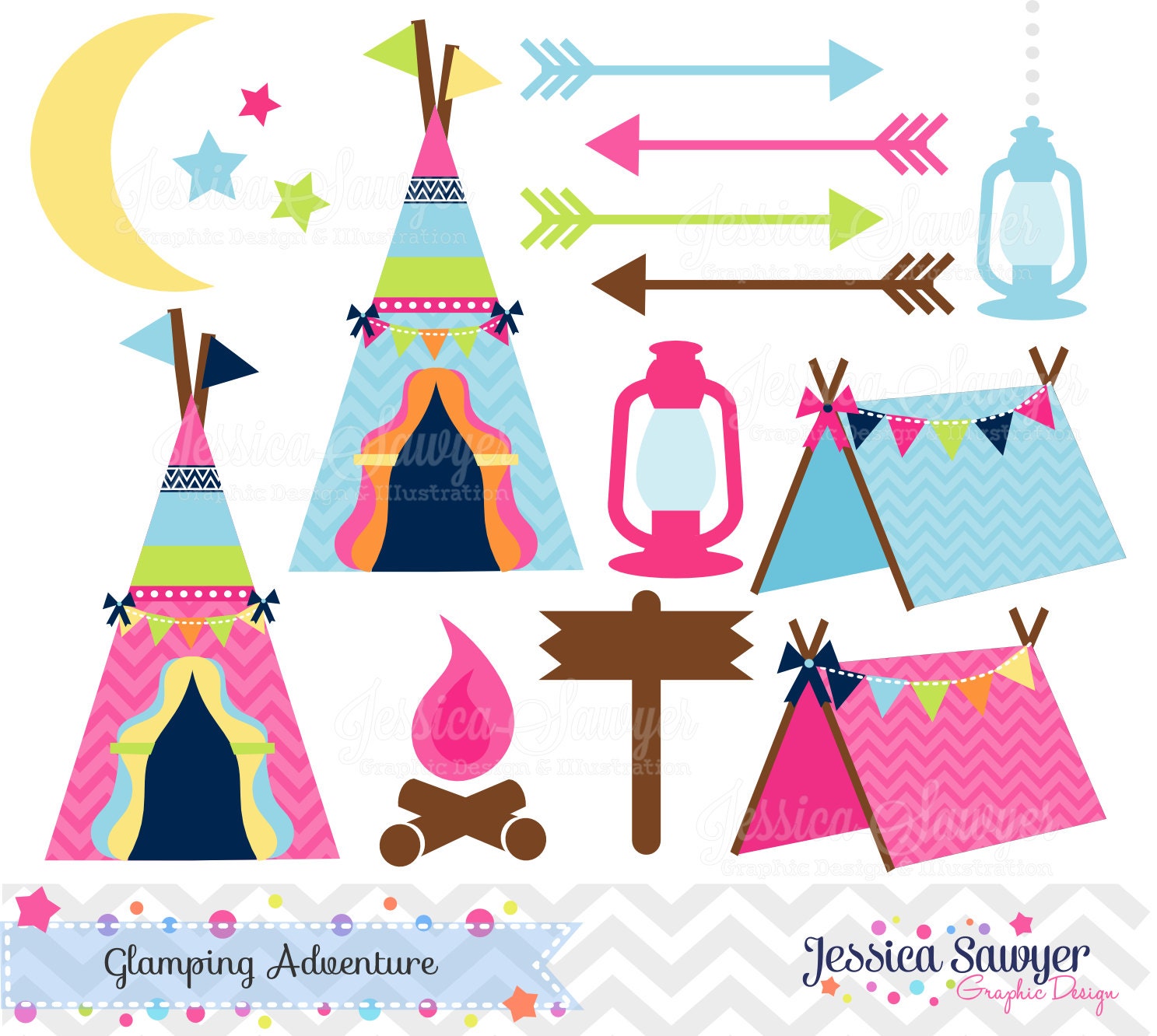 INSTANT DOWNLOAD glamping clipart for camping party