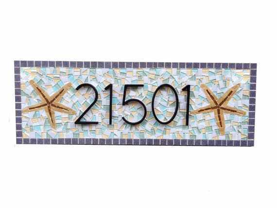 Mosaic Address Sign with Starfish by GreenStreetMosaics on Etsy