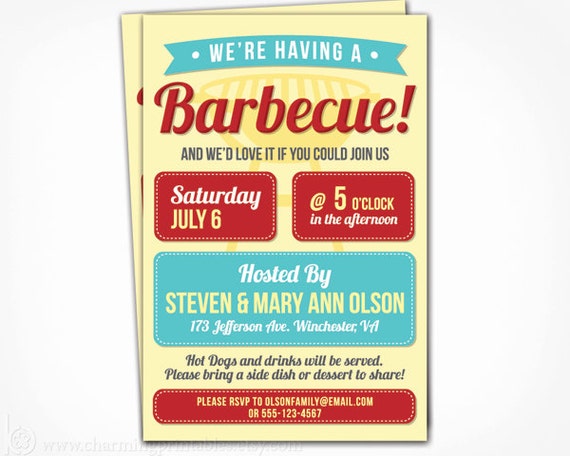 BBQ Invitation - PRINTABLE Invitation - DIY Digital File - Barbecue, July 4th, 4th of July, Barbeque Invite Il_570xn