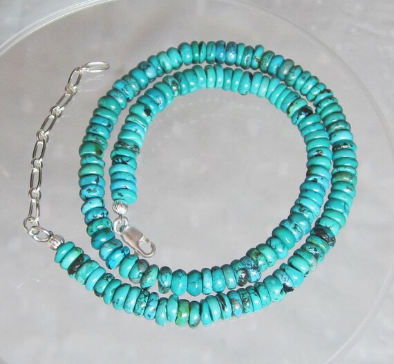 Unisex Genuine Turquoise Rondelle Beaded Necklace with