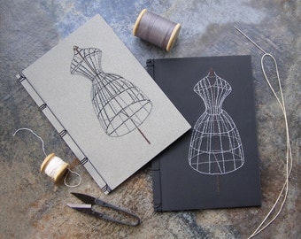 Old Fashioned Sewing Mannequin. Embroidered A5 Notebook. Vintage Style Art Book. Sewing Notebook. Dressmaker's Notepad. Wardrobe Journal