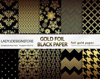 GOLD FOIL Digital Paper Metallic - 10 Digital Scrapbook Papers, Gold Foil Holiday, Christmas Paper,