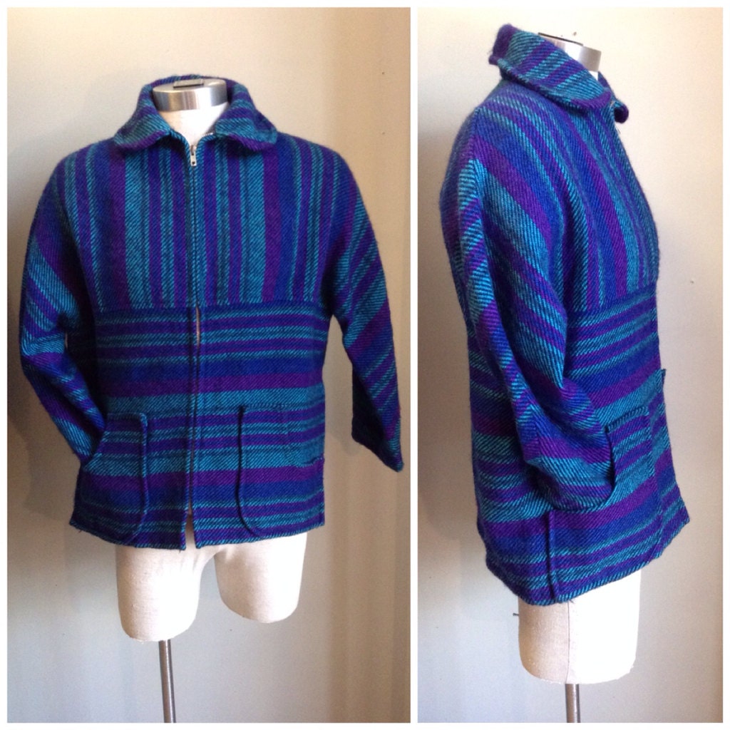 Mens zip up drug rug blanket jacket by DreamingTreeVintage on Etsy