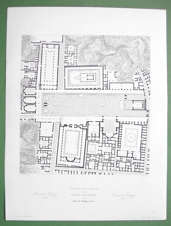 ARCHITECTURE Italy Plan of Forum of Pompei 1850 Original