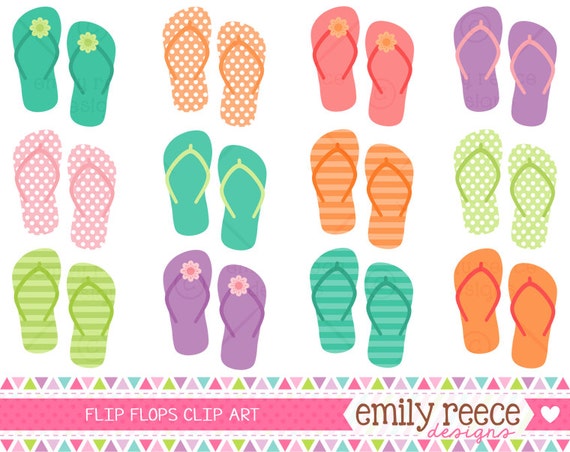 50% Off Sale - Flip Flops Summer Colorful Flowers Cute Clip Art - Commercial Use - Scrapbooking Invitations Cards - Instant Download Il_570xn