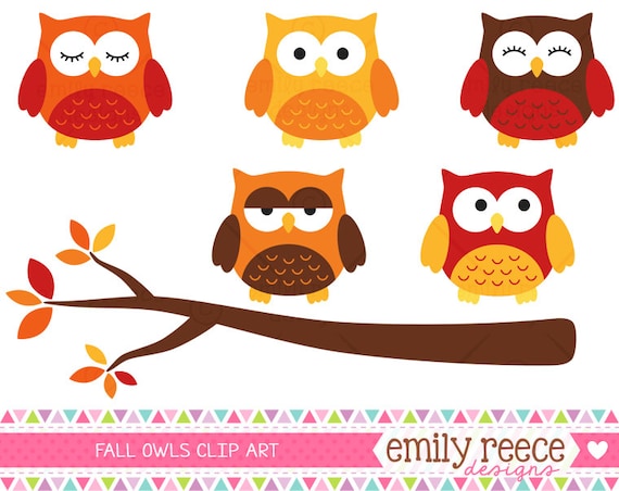 50% Off Sale - Owl Fall Autumn Tree Branch Woodland Cute Clip Art - Commercial Use - Scrapbooking Invitations Cards - Instant Download Il_570xn