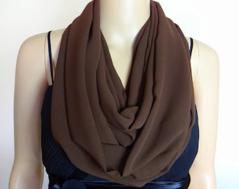 Brown Circle Scarf. Infinity Scarf. Brown Chiffon Scarf