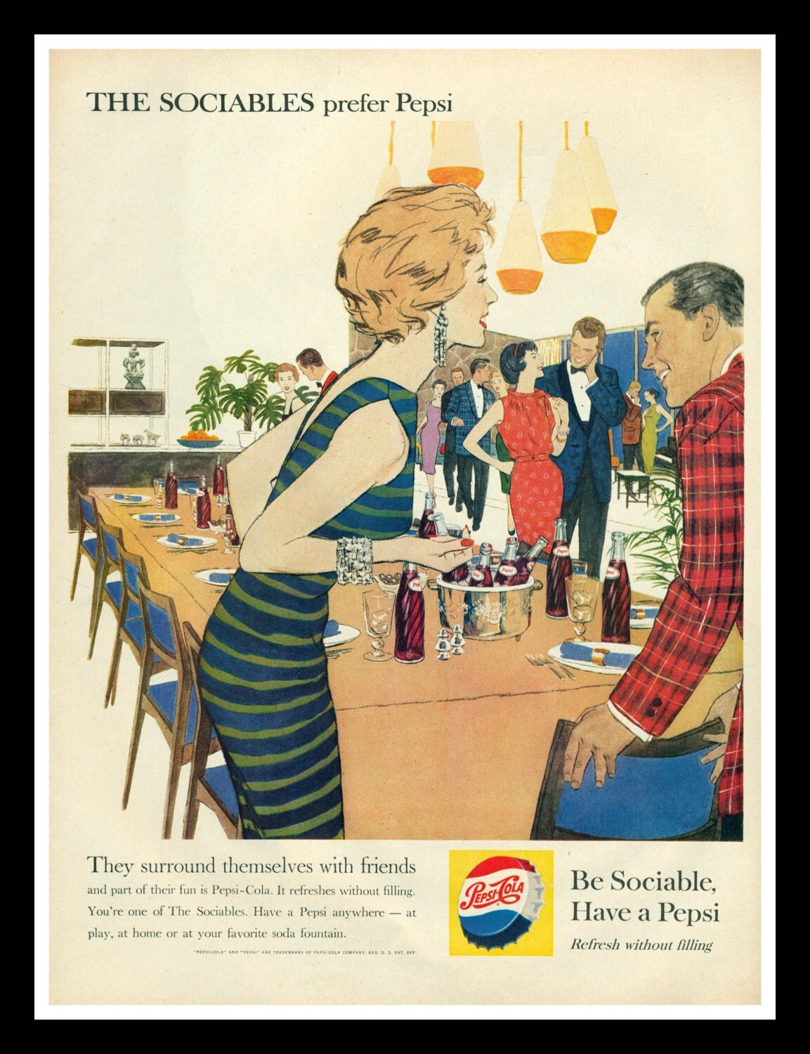 Illustrated Ad 50s Dinner Party. Post Modern. by bluemtcreative2