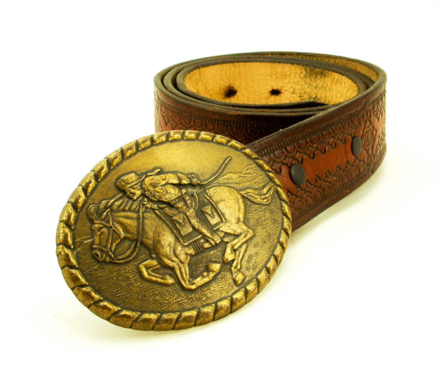 Vintage Cowboy Belt Buckle Antiqued Brass by TheNakedManVintage