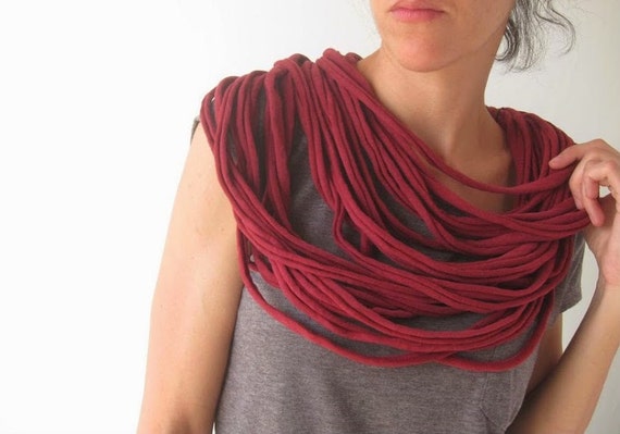 Burgundy upcycled multi-strand jersey fabric necklace