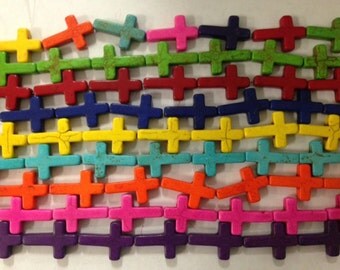 howlite cross, 20x30mm, 13beads