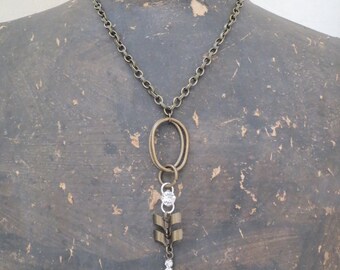 Brass Oval Link and Rhinestone Necklace