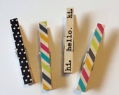 ON SALE Hello Clothespin Magnets Polkadot Magnets Stripe Magnets Classroom Magnets Teachers Gift Refrigerator Magnets Office Magnets