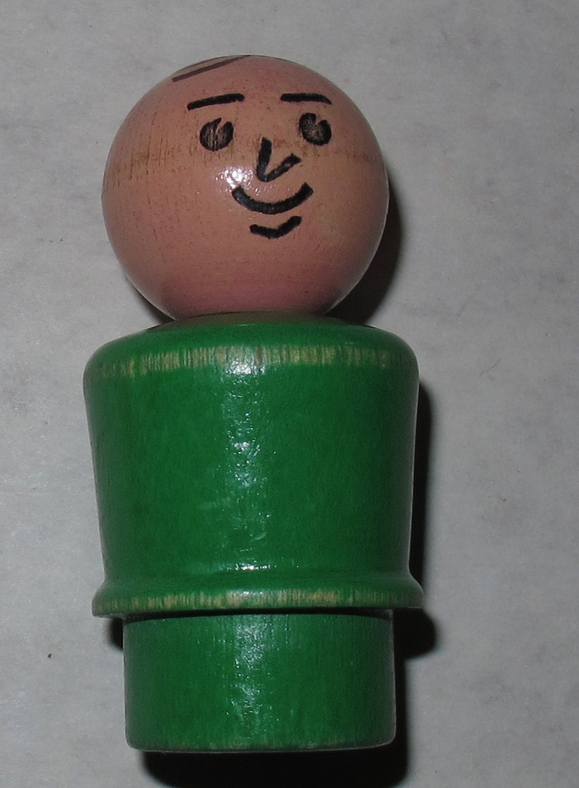 Vintage fisher price little people wooden green man