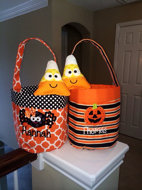 Halloween FABRIC Buckets 5 styles to choose FREE Applique or Name