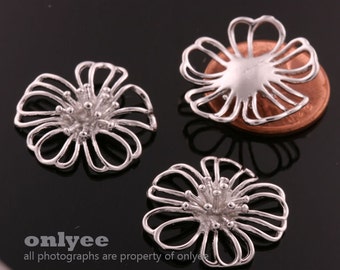 8pcs-22mmX22mm Rhodium plated over Brass Large cosmos flower blossom Charms, Pendants (K595S)
