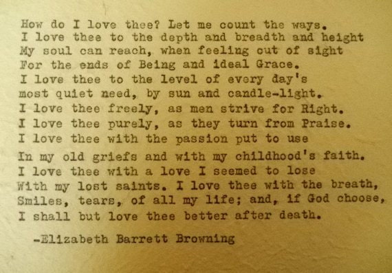 ELIZABETH BARRETT BROWNING Famous Love Poem Quote Typewriter