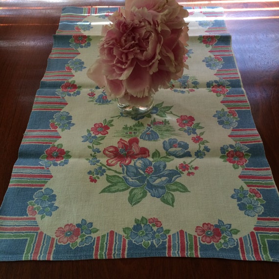 Items similar to Vintage pastel table runner, vintage floral table