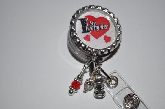 Items Similar To I Love My Firefighter Beaded Badge Reel