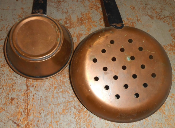 Vintage Utensils Copper Scoops Ladle Strainer Large by TheBackShak