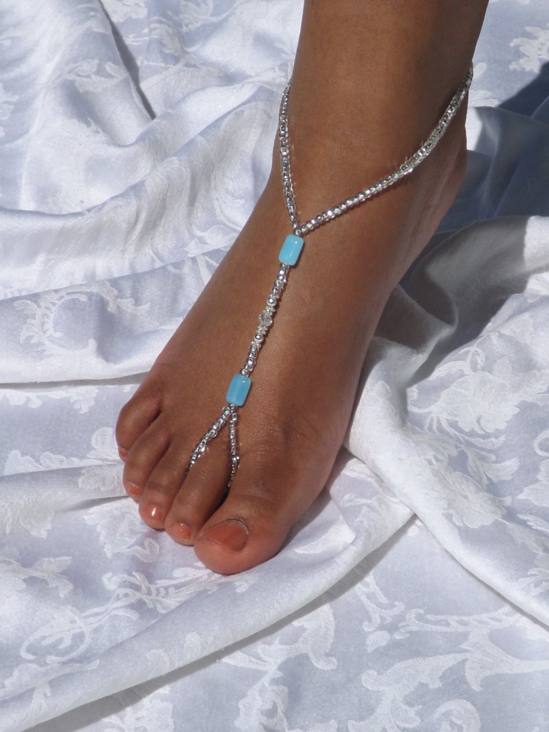 Blue Beach Wedding Barefoot Sandals Foot by SubtleExpressions