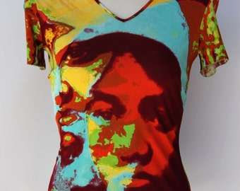 Jean Paul GAULTIER FEMME Fitted T Pop Art Abstract Face Portrait Vibrant Multicolored Made in ITALY