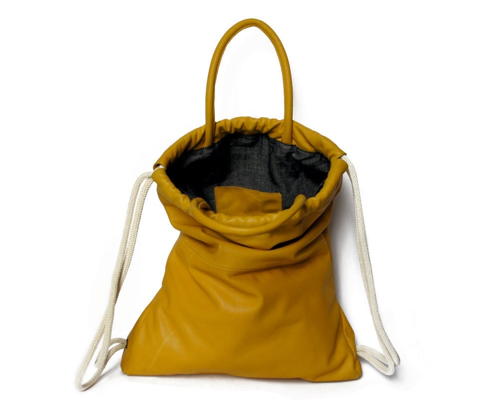 Yellow mustard leather backpack purse multiway leather by JUDtlv