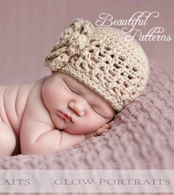 Crochet Hat PATTERN Baby Girl Crochet Hat V Stitch Flower Hat