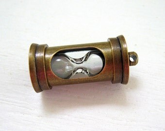 Hourglass Pendant Brass Sand 29mm Steampunk Hour Glass Victorian Steam punk Antique Curiosity Wholesale Jewelry Supplies CrazyCoolStuff