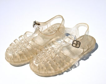 Rare Vintage Jelly Sandals / Jellies Clear Transparent Sparkly Glitter ...