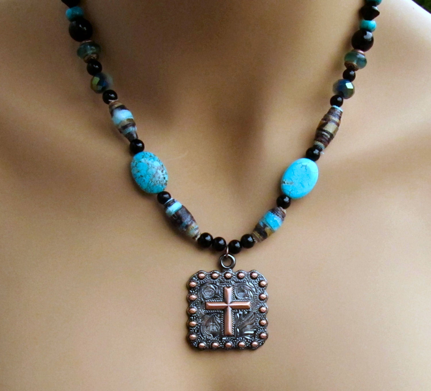 Southwestern necklace copper cross pendant by MontanaMagic on Etsy