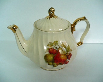 Sadler Teapot Fruit Design Gold Trim UK