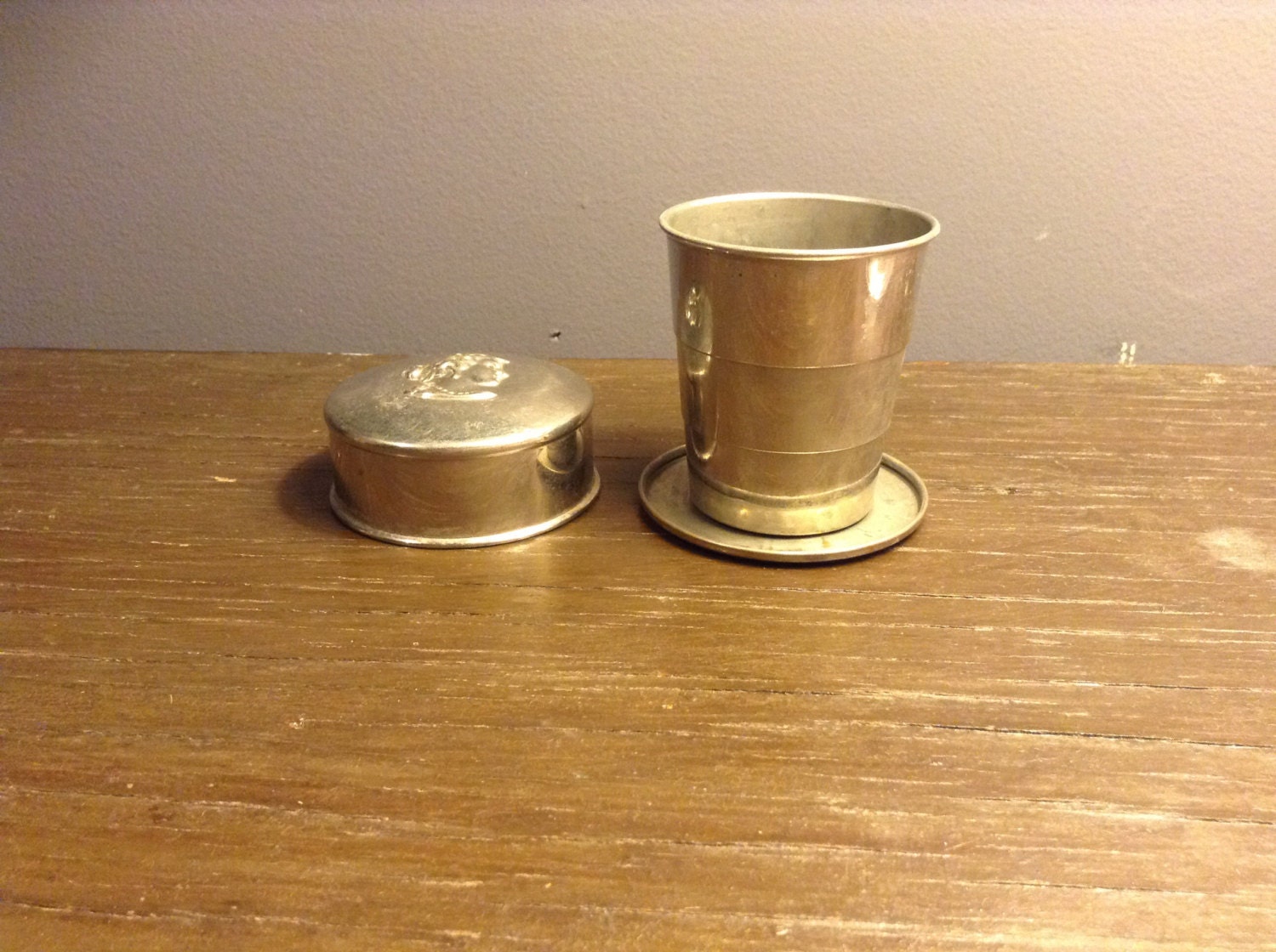 Antique Metal Collapsable Drinking Cup with Elegant by msglynne