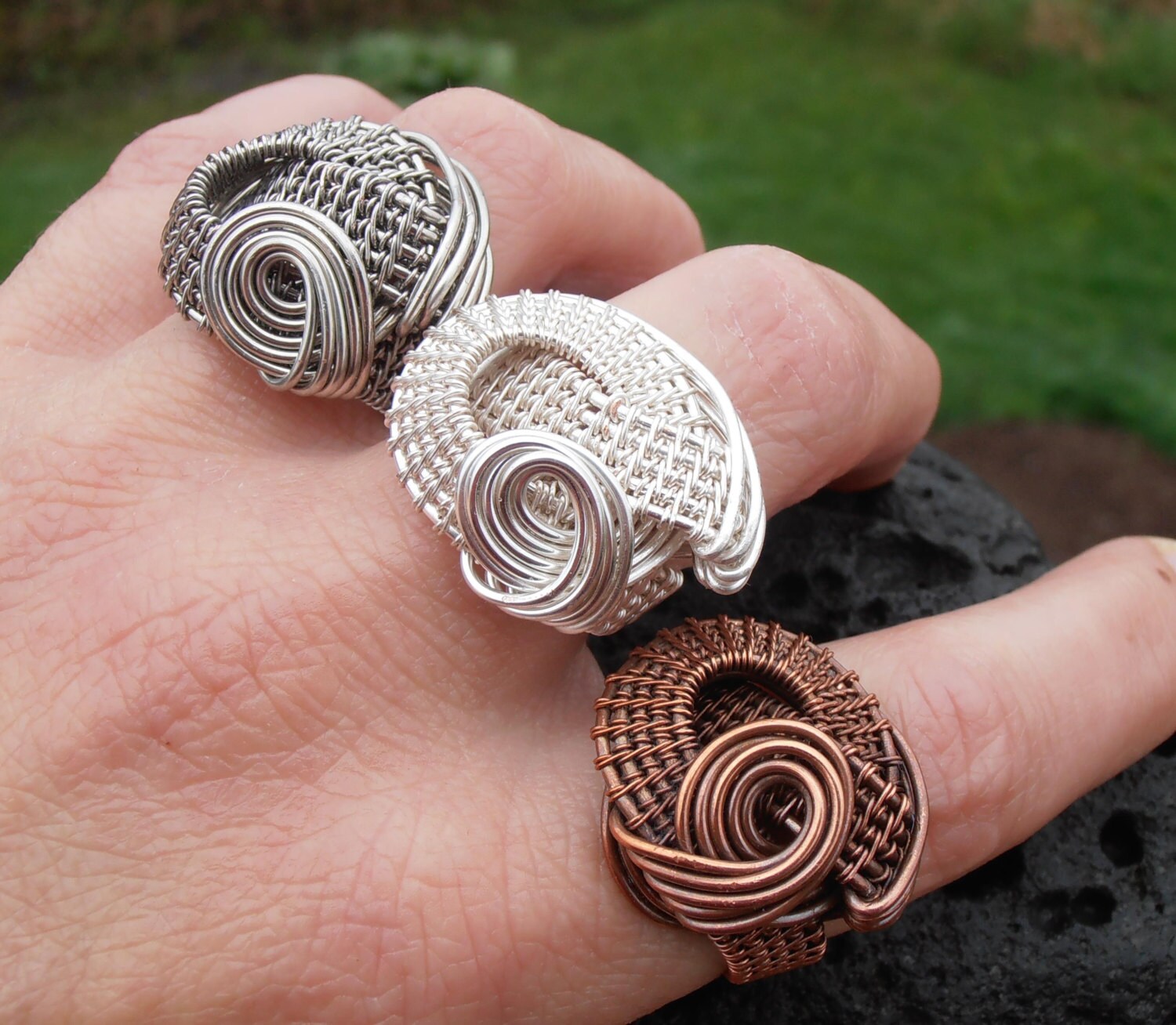 Unique wire wrapped woven ring by SeaglassPetraDesigns on Etsy