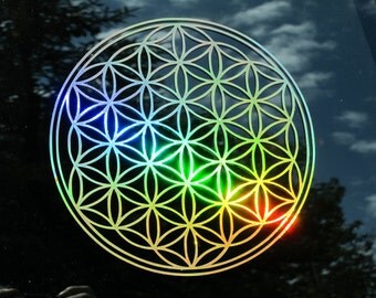 Flower of Life Sticker, Prismatic Rainbow Gold or Silver, Medium or Small Size