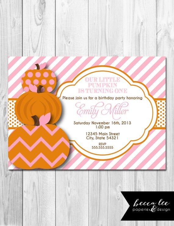 Little Pumpkin Birthday Party Invitation - Pink and Orange - DIY - Printable Il_570xn