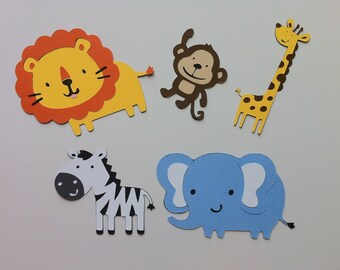 Set of 5 Jungle Safari Animals - Monkey, Lion, Giraffe, Zebra & Elephant