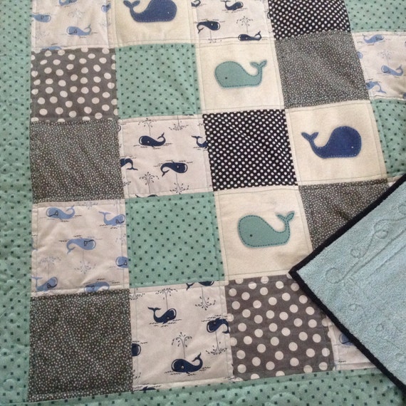 Baby quilt whales with cuddly back by Lovesewnseams on Etsy