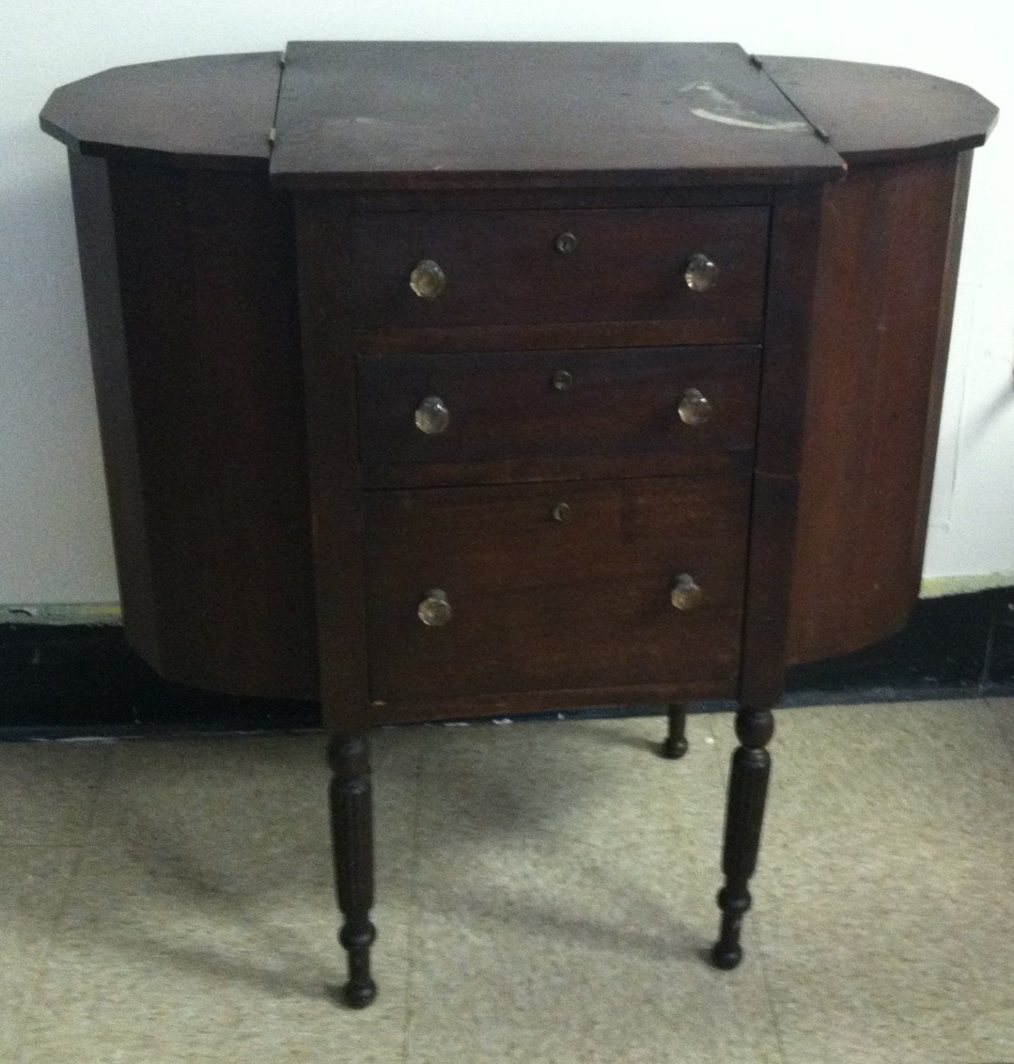 Early Three Drawer Martha Washington Sewing Cabinet with