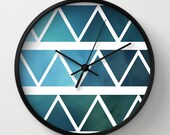 Blue Wall Clock - Blue and White Art Triangles - Choice of Frame Color - Unusual Clock - Made to Order Blue Wall Clock - Blue and White Art Triangles - Choice of Frame Color - Unusual Clock - Made to Order