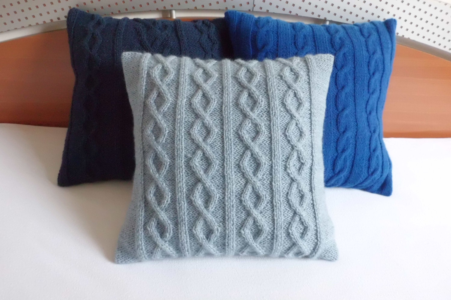 Blue slate hand knit pillow case knitted pillow by Adorablewares