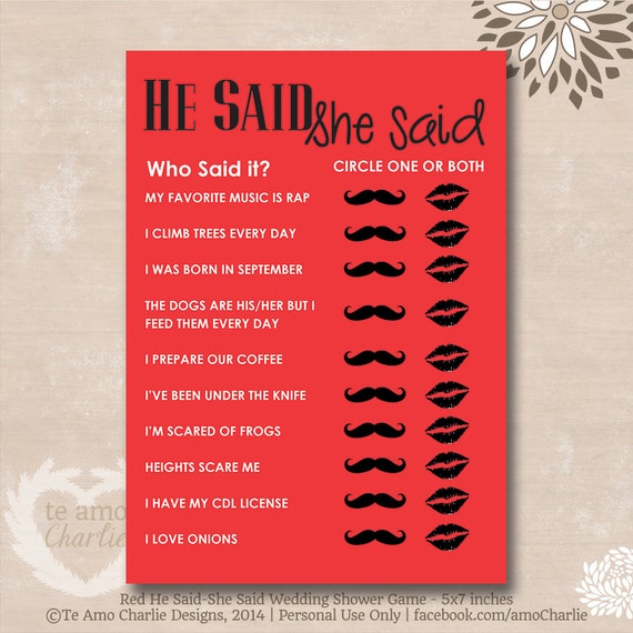 Wedding Shower Printable He Said She Said Game - Bridal Shower Game - Wedding Shower Game - Bridal Shower Printable He Said She Said Game Il_570xn