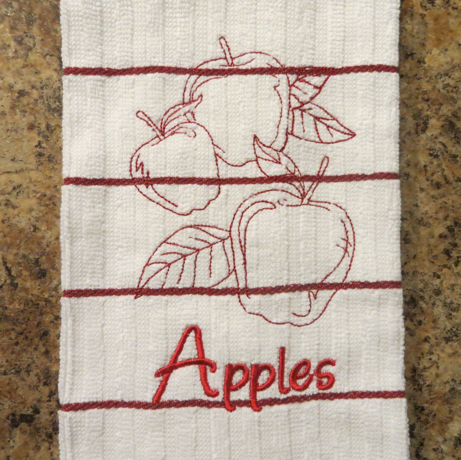 Apples Embroidered Kitchen Towel..Dish Towel..Tea Towel..Gift