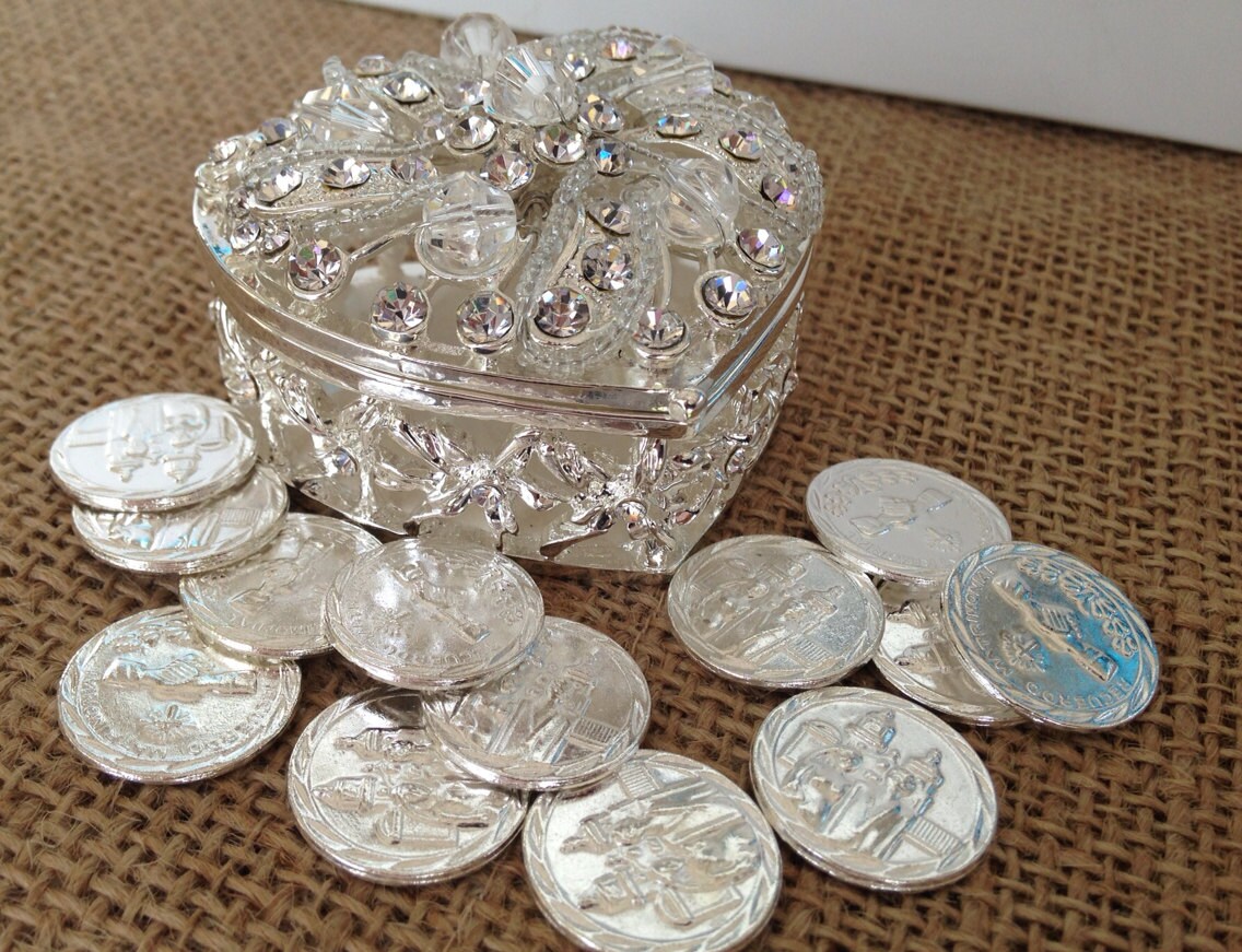 Wedding arras silver plated/ arras para boda/ unity coins/