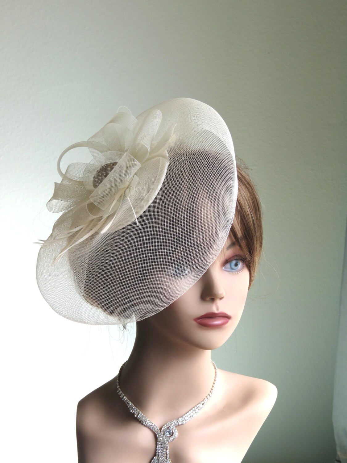 Ivory Mesh Bridal Headband Fascinator Wedding Head Piece