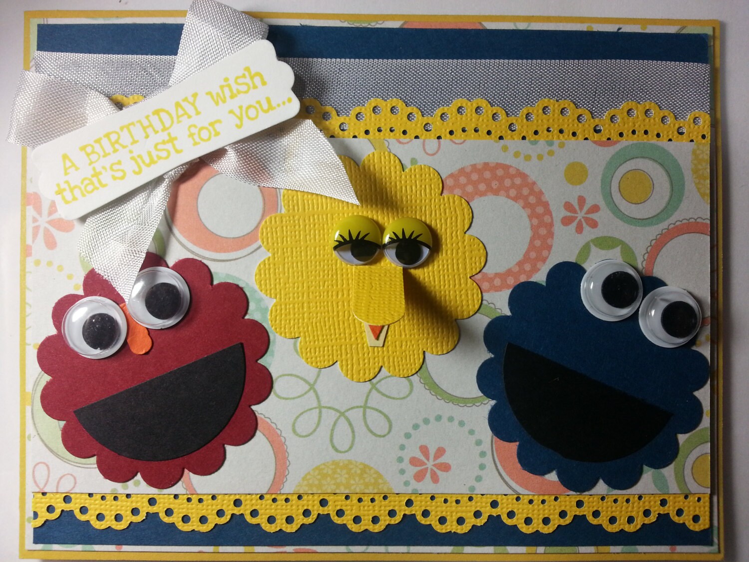 Sesame Street Birthday Card with White Bow by BowAttack on Etsy